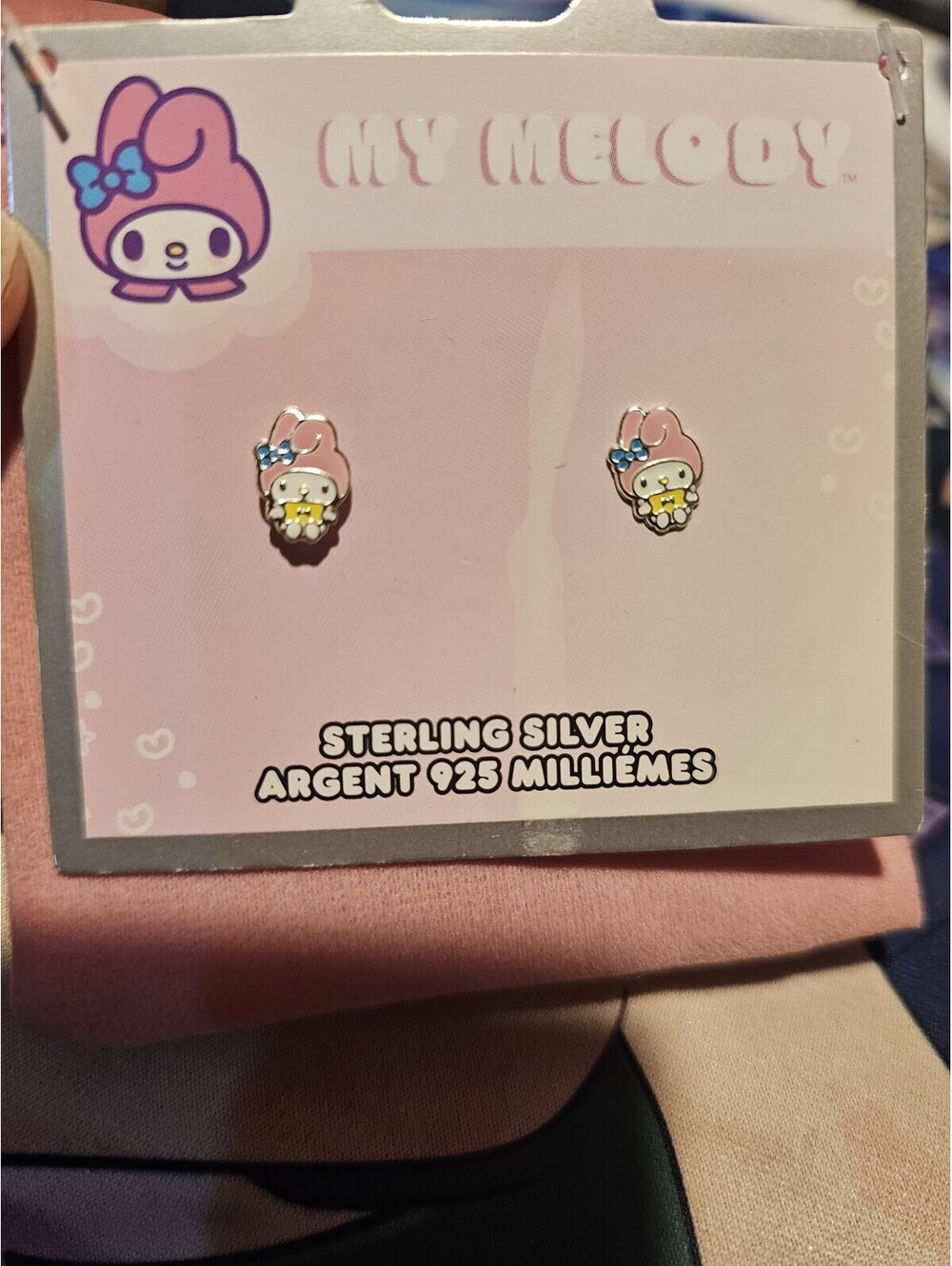 My Melody Earrings Sterling Silver Studs Hello Kitty & Friends Sanrio With Pouch
